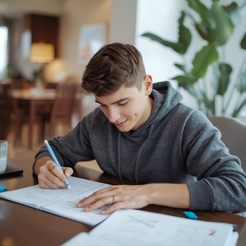 Élève concentré sur ses devoirs de mathématiques